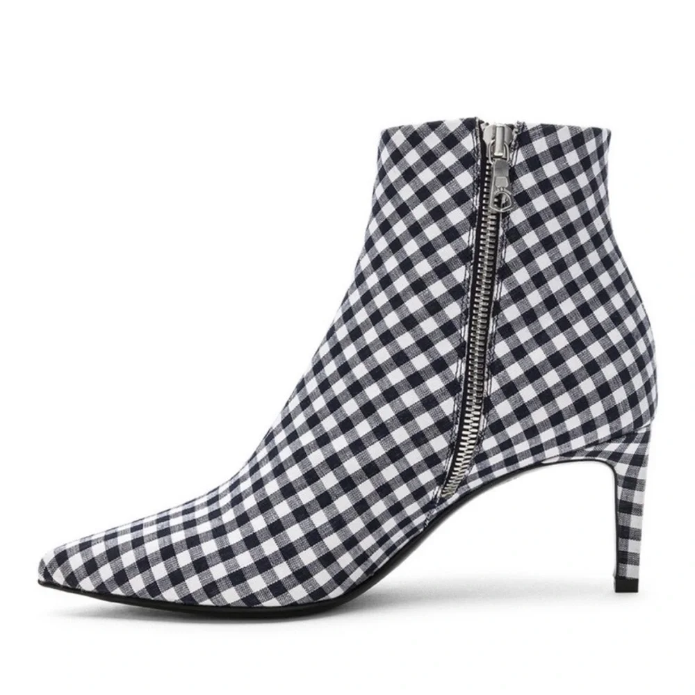 NWOB Rag & Bone Beha Gingham Pointed Toe Ankle Boots Navy White 8.5